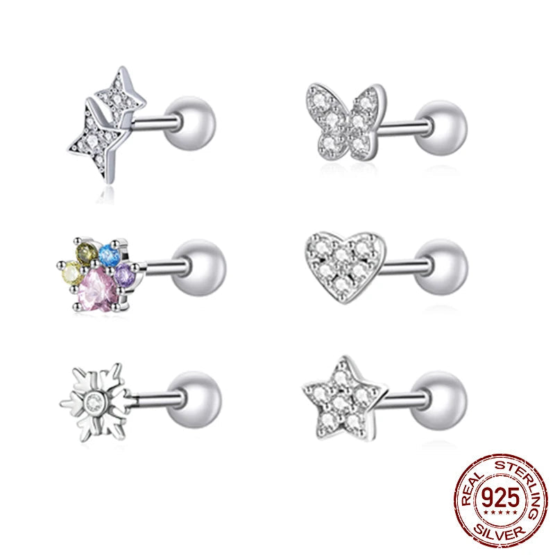 925 Sterling Silver Butterfly Star Snowflake Stud Earrings Jewelry Gift For Women