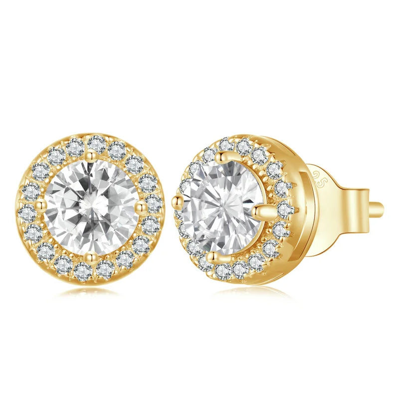 Halo Stud Earrings /925 Sterling Silver White Gold plated with Brilliant Cubic Zirconia