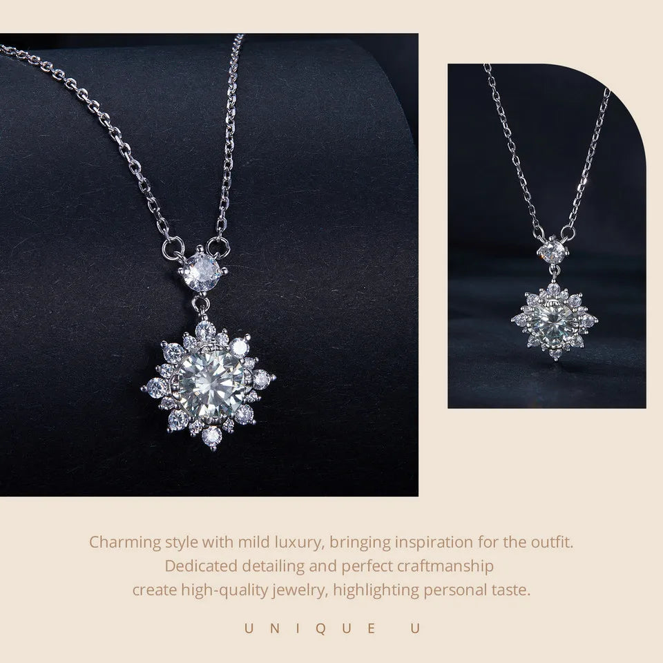 1ct Lab‑Grown Diamond Snowflake  jewelry Necklace – 925 Sterling Silver