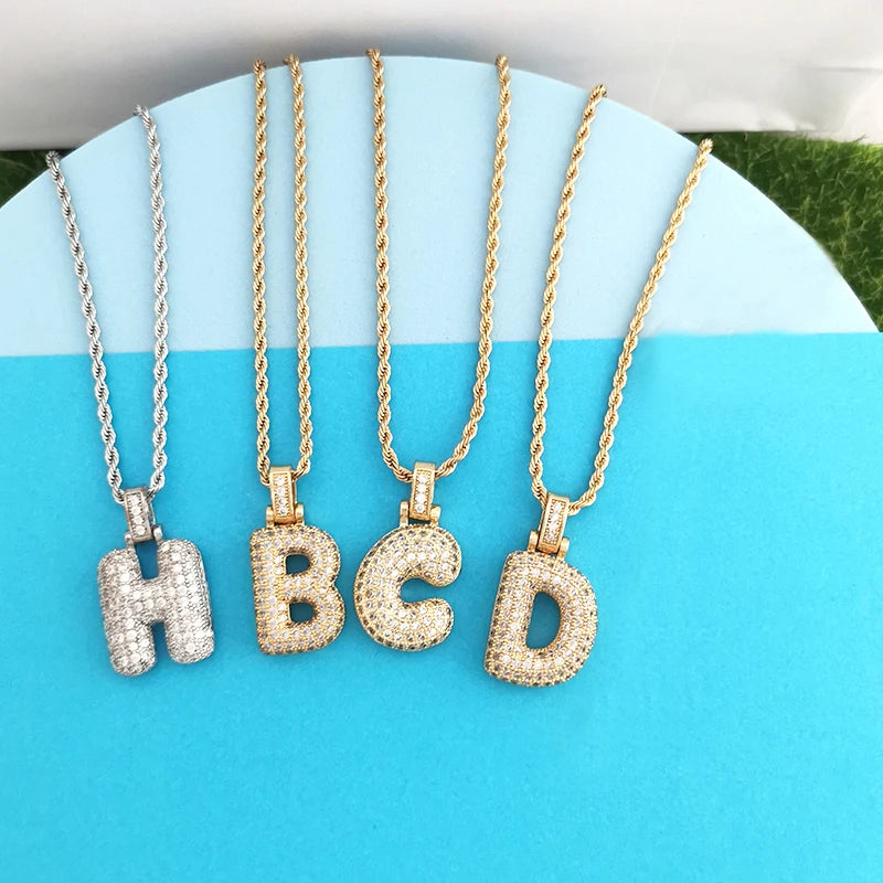 18K gold plated stainless steel initial letter necklace with bold A–Z pendant and rope chain