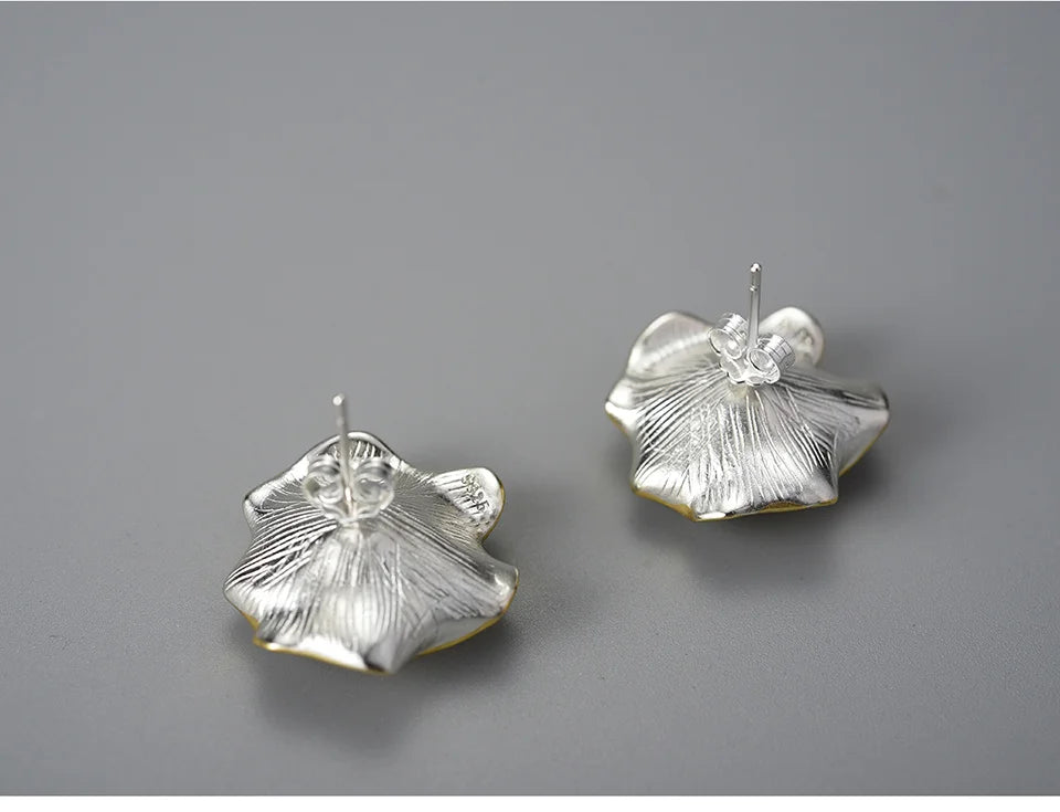 Handmade Blue Topaz Curled Floral Stud Earrings  – 18K Gold-Plated 925 Sterling Silver