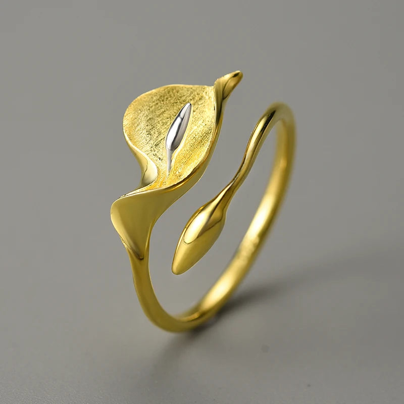 New Calla Lily Flower Adjustable Ring Real 925 Sterling Silver – Fine Floral Jewelry