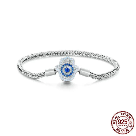 925 Sterling Silver Platinum-Plated Blue Zircon Evil Eye Charm Bracelet
