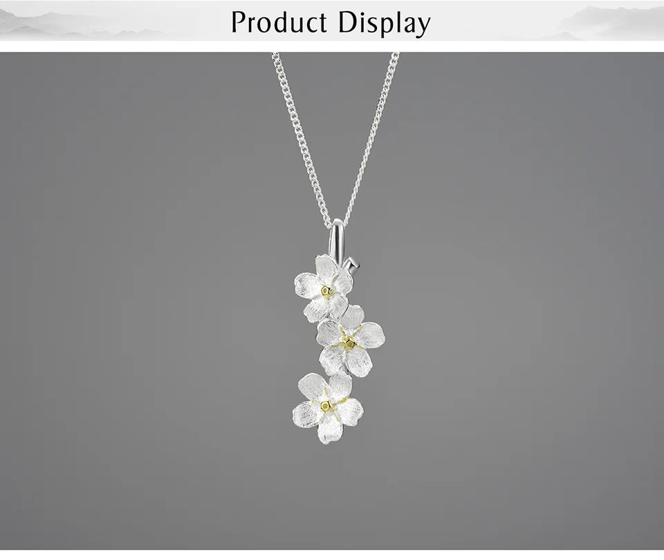 Flower Pendant Necklace- Handmade 925 Sterling Silver Fashion Jewelry
