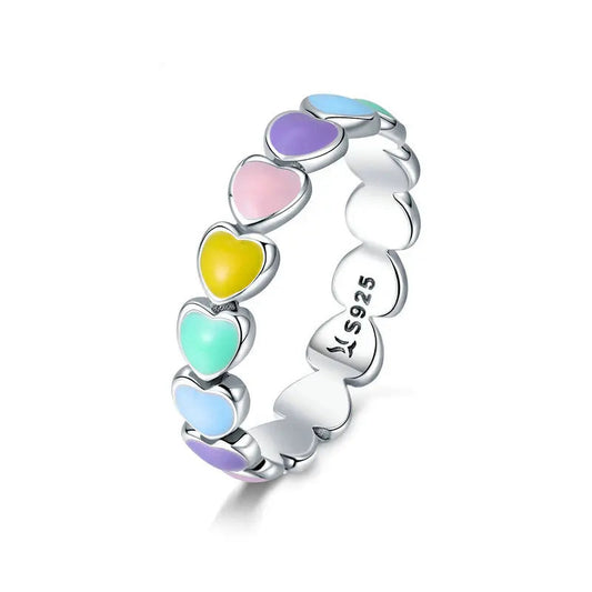 925 Sterling Silver Colorful Heart Ring – Cute Pastel Fine Jewelry for Women