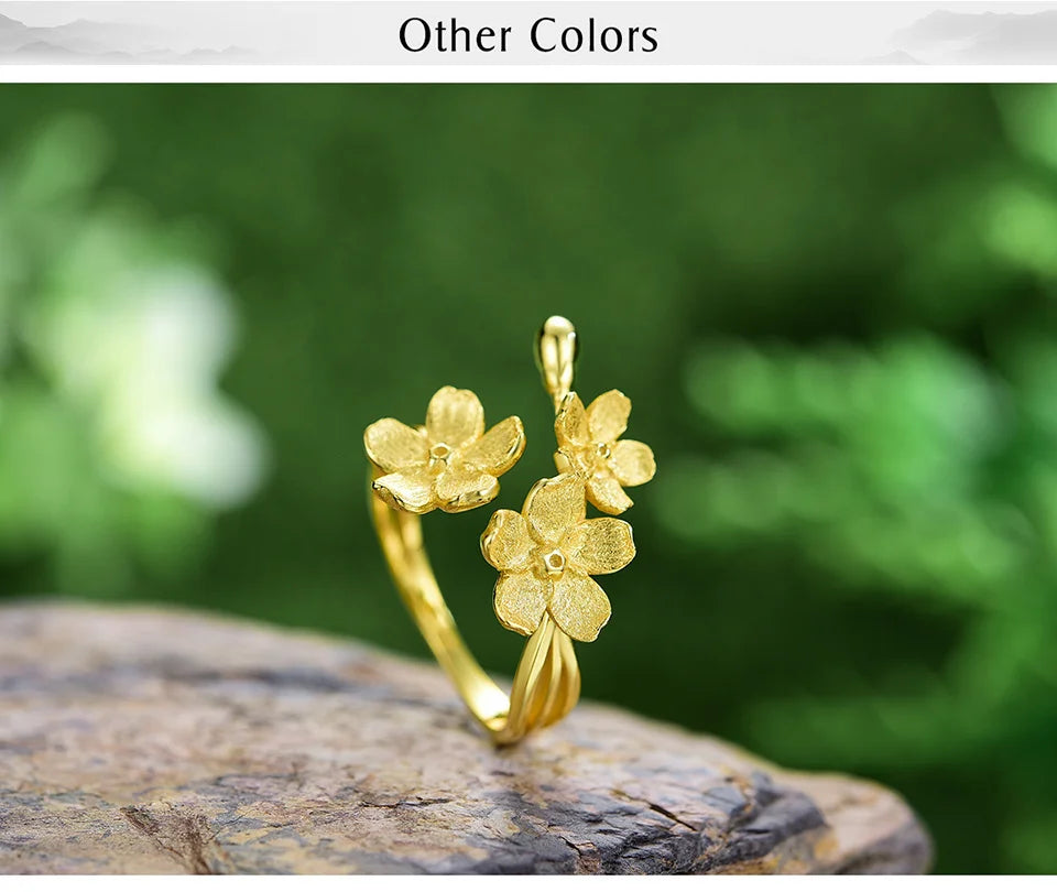 925 Sterling Silver Triple Flower Adjustable Ring – Elegant Fine Jewelry for Women