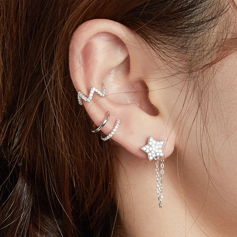 925 sterling silver clip earrings with sparkling zircon stones in gold and silver finishes, elegant jewelry for women