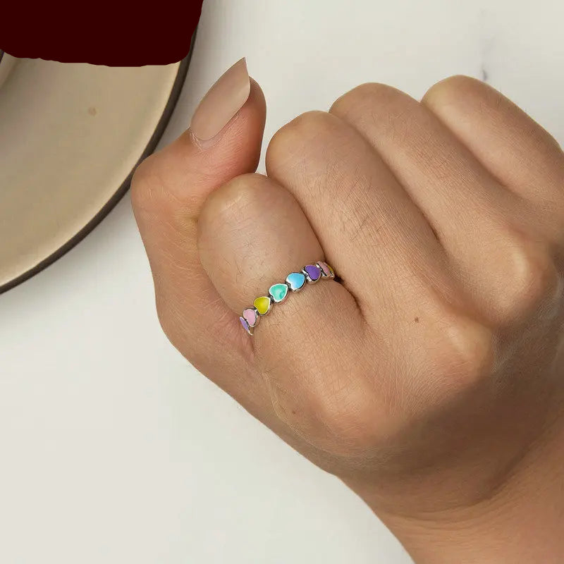 925 Sterling Silver Colorful Heart Ring – Cute Pastel Fine Jewelry for Women