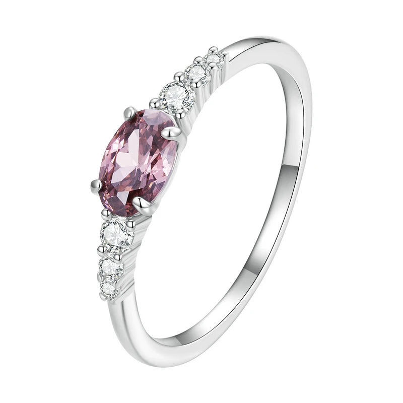 925 Sterling Silver Oval Gemstone Ring – Green & Pink Zircon Prong‑Set Bridal Jewelry for Women