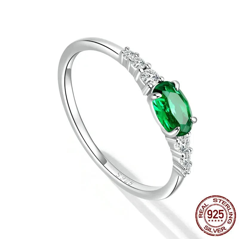 925 Sterling Silver Oval Gemstone Ring – Green & Pink Zircon Prong‑Set Bridal Jewelry for Women