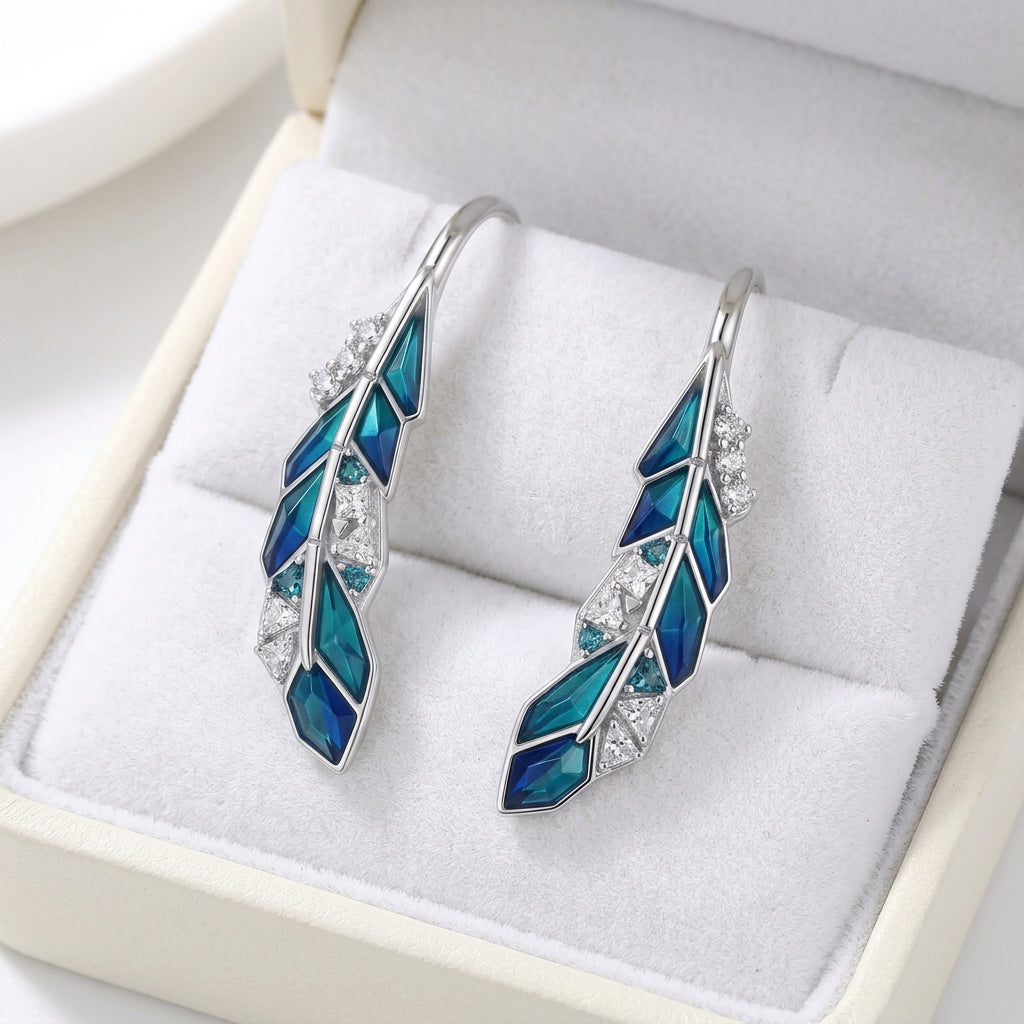 925 Sterling Silver Blue Leaf Jewelry Earrings with Zircon Stones for Women