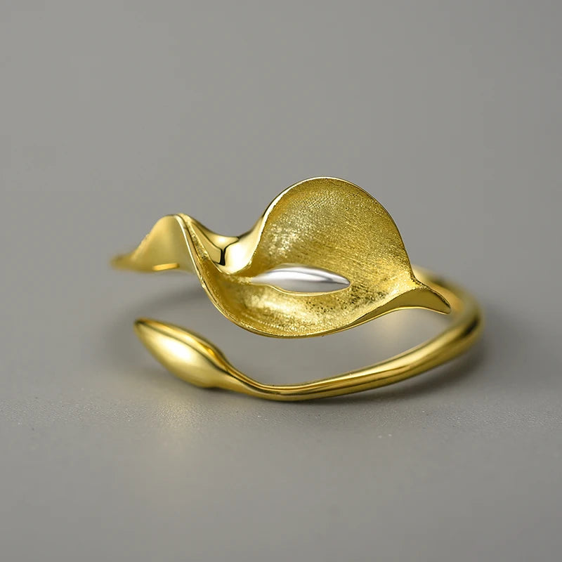 New Calla Lily Flower Adjustable Ring Real 925 Sterling Silver – Fine Floral Jewelry