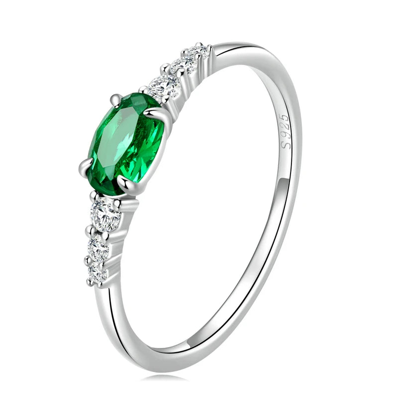 925 Sterling Silver Oval Gemstone Ring – Green & Pink Zircon Prong‑Set Bridal Jewelry for Women