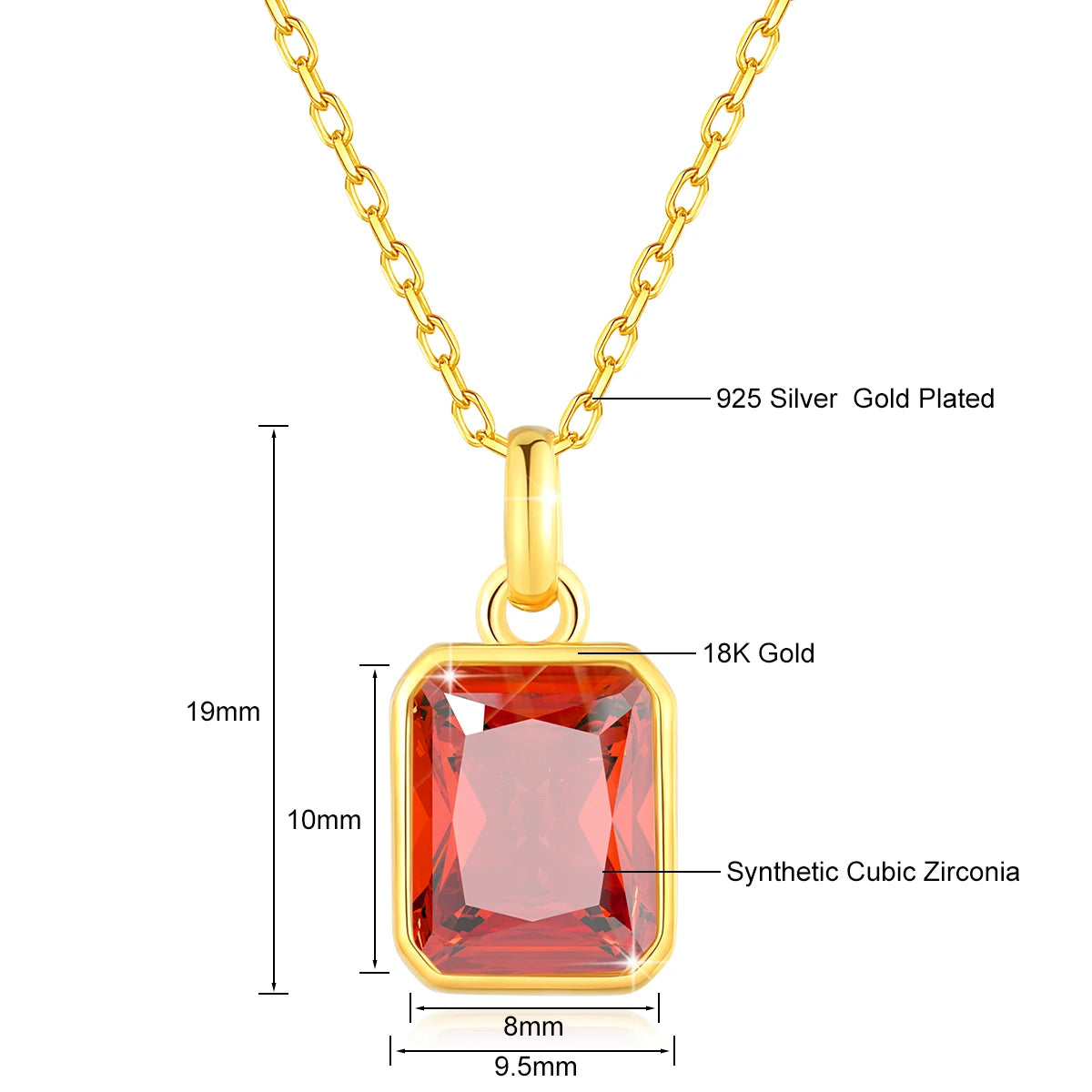 cubic zirconia pendant necklaces in  red elegant 18K gold-plated frames with matching gold chains. 
