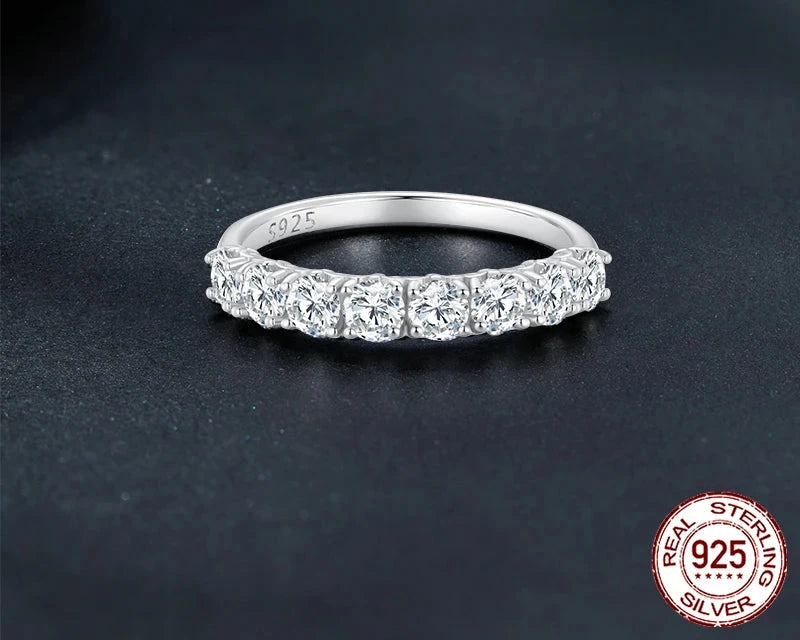 Iris D‑Color Moissanite Lace Band – 925 Sterling Silver Half Eternity Stackable Engagement Ring for Women