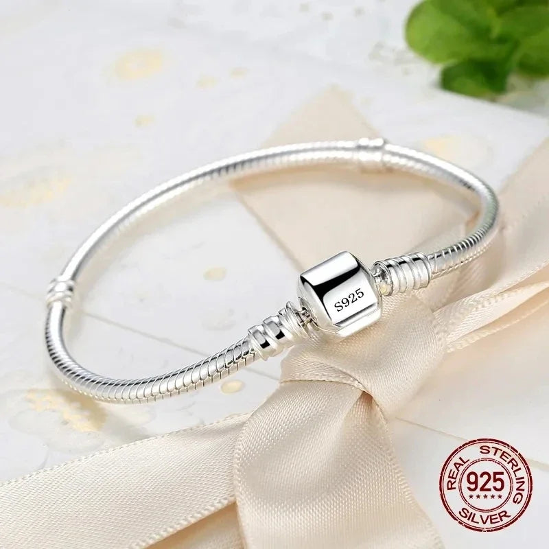 925 Sterling Silver Snake Bone Handmade  Jewelry Chain Charm Bracelet
