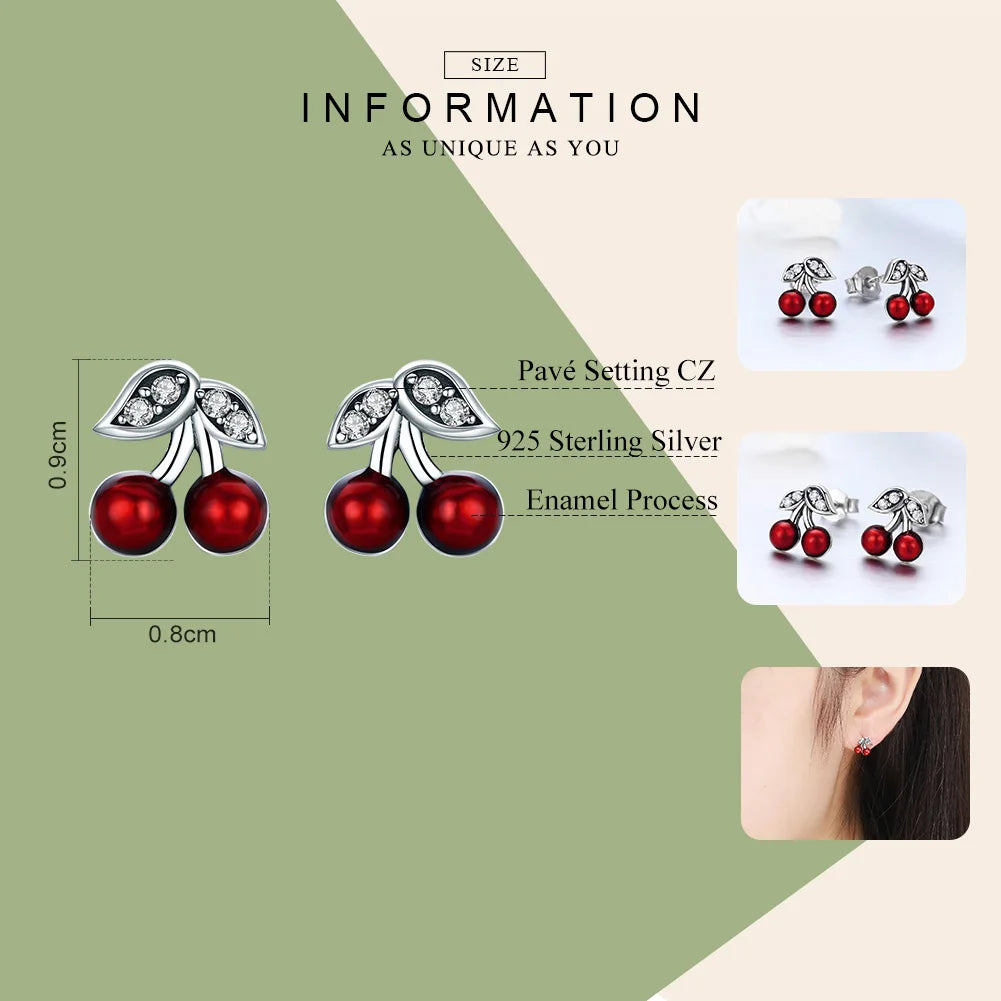Cherry Earrings – Real 925 Sterling Silver with CZ Diamonds