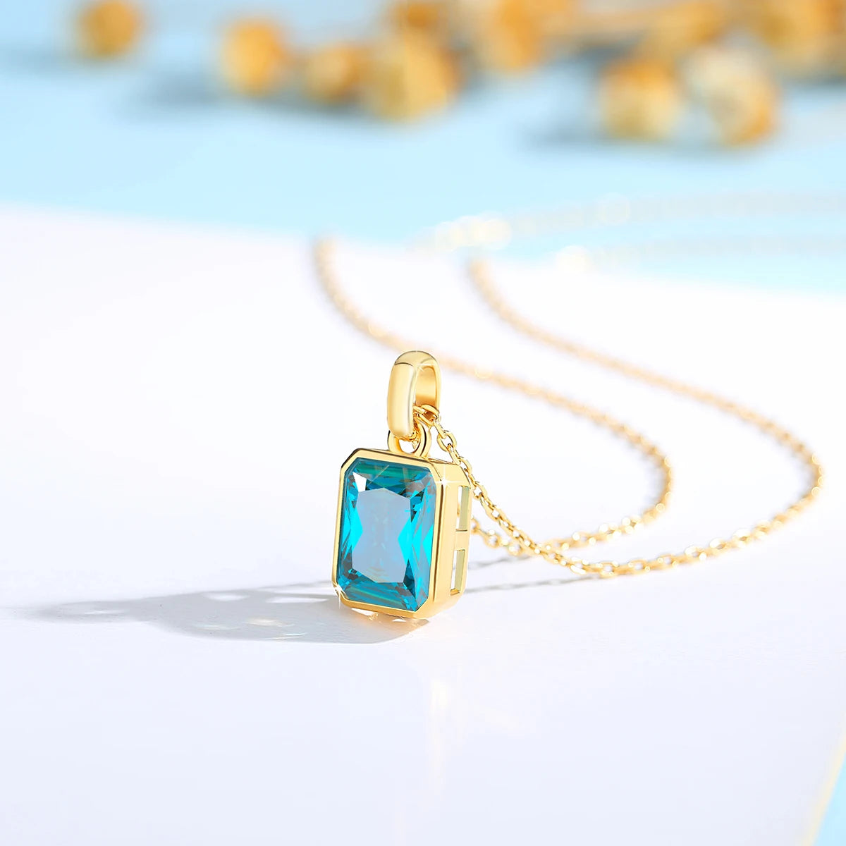 Colorful Emerald-Cut Cubic Zirconia jewelry Pendant Necklace in 18K Gold &925 silver