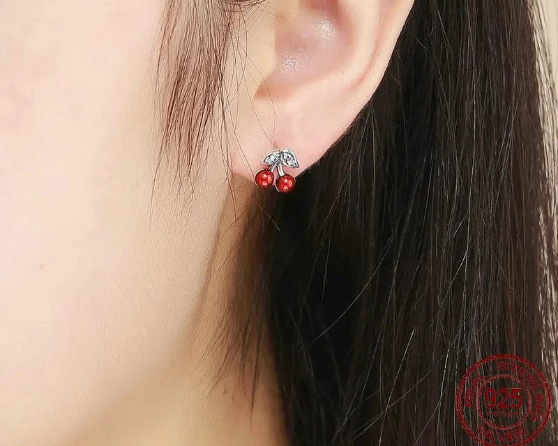 Cherry Earrings – Real 925 Sterling Silver with CZ Diamonds