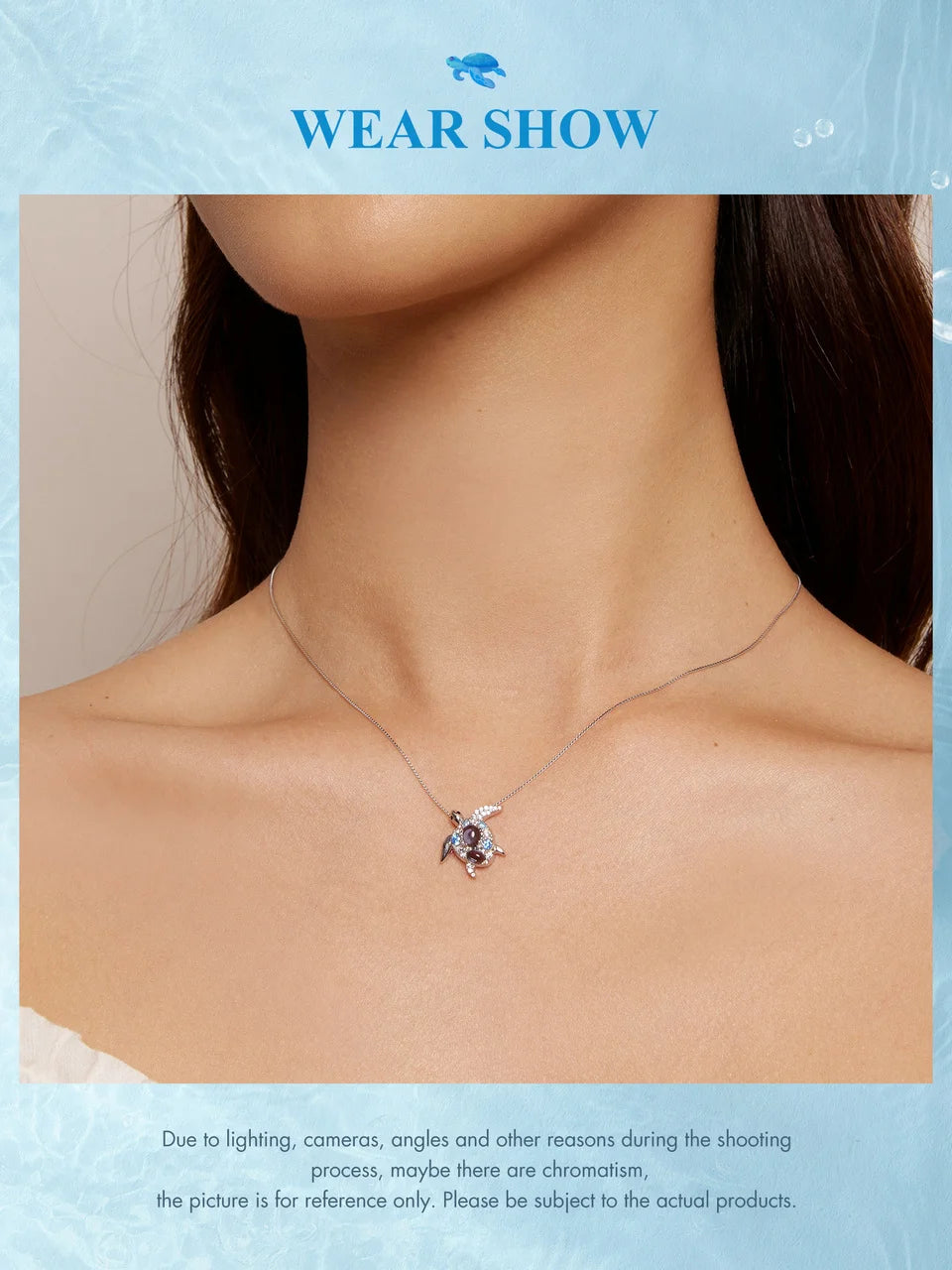 Blue Ocean Turtle jewelry Necklace – 925 Sterling Silver, Platinum Plated & ZC