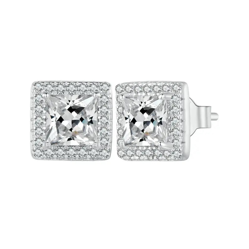 Halo Stud Earrings /925 Sterling Silver White Gold plated with Brilliant Cubic Zirconia