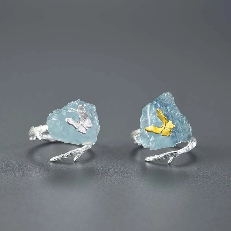Adjustable Aquamarine Butterfly Ring – Original 925 Sterling Silver Luxury Gemstone Jewelry for Women