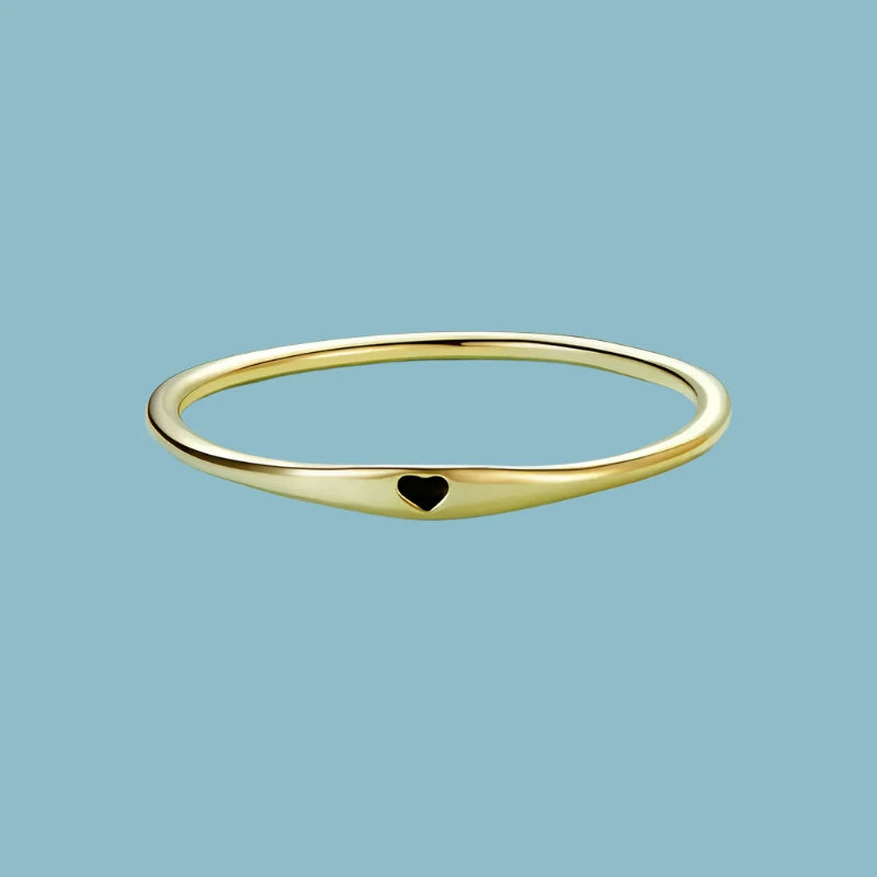 Minimalist Silver & Gold Rings with Black Heart – Modern Stackable Fine Jewelry for Women