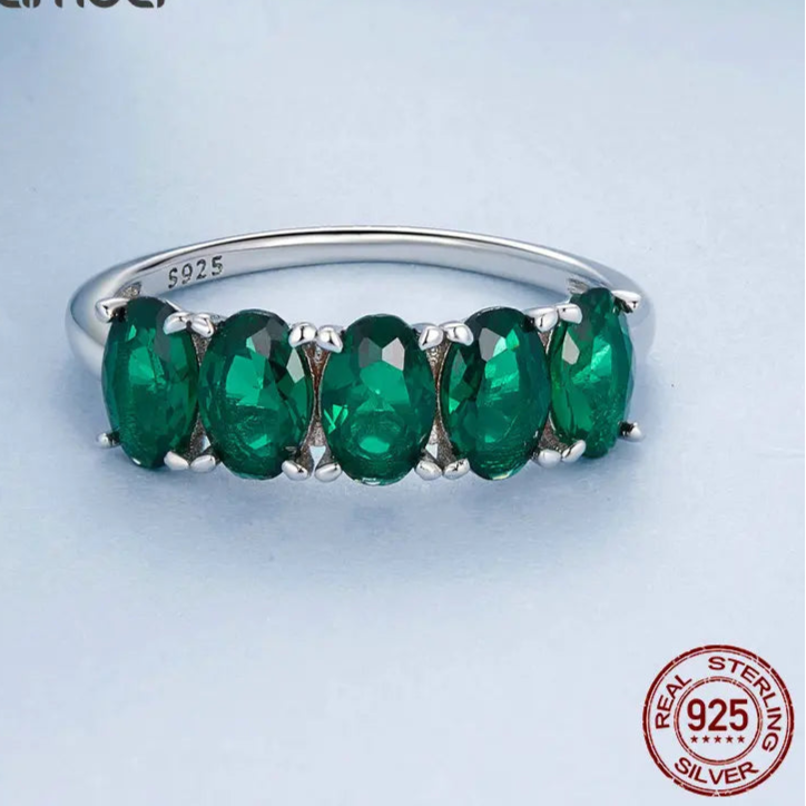 100% 925 Sterling Silver Green Zircon Row Ring – Luxurious Fine Jewelry for Women