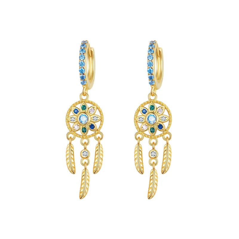 Bohemia Dreamcatcher Hanging Drop Earrings/925 Sterling Silver with Multicolor Zircon Stone  Jewelry Gifts