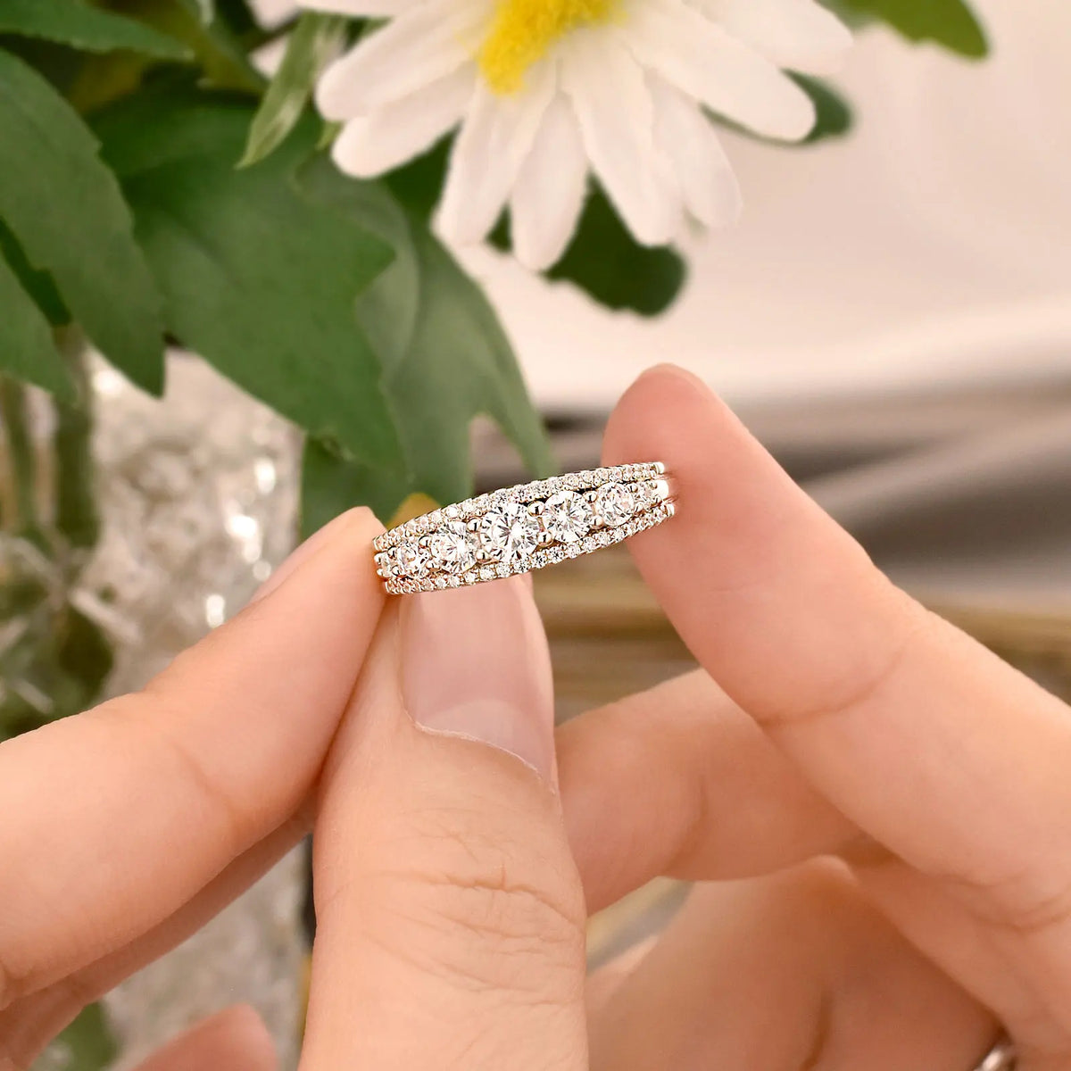 925 Sterling Silver Double‑Row Eternity Ring – Sparkling CZ Wedding & Statement Band for Women