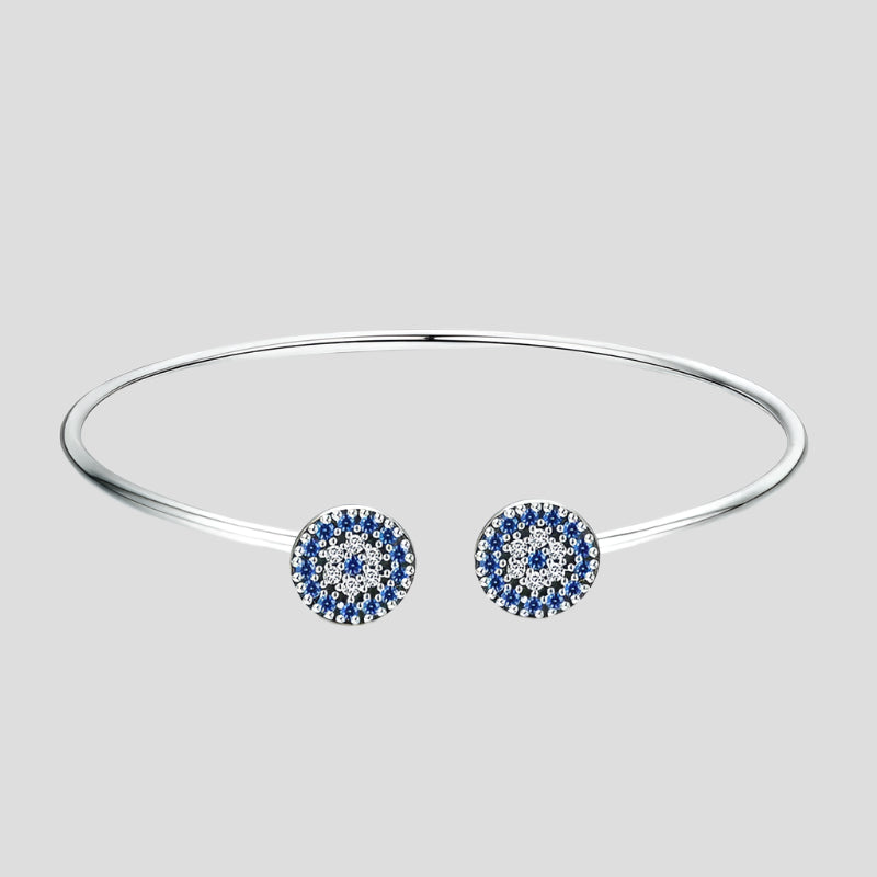 925 Sterling Silver Blue Zircon Open Bangle Bracelet Jewelry