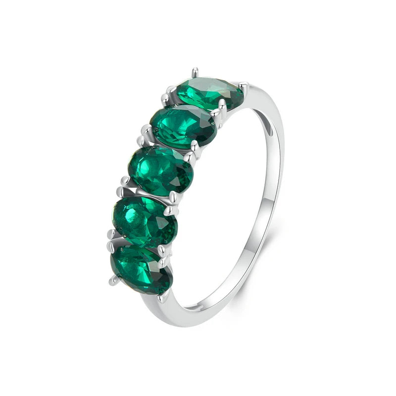 100% 925 Sterling Silver Green Zircon Row Ring – Luxurious Fine Jewelry for Women