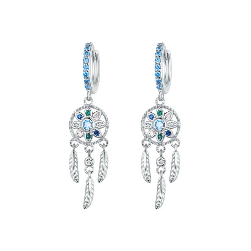 Bohemia Dreamcatcher Hanging Drop Earrings/925 Sterling Silver with Multicolor Zircon Stone  Jewelry Gifts
