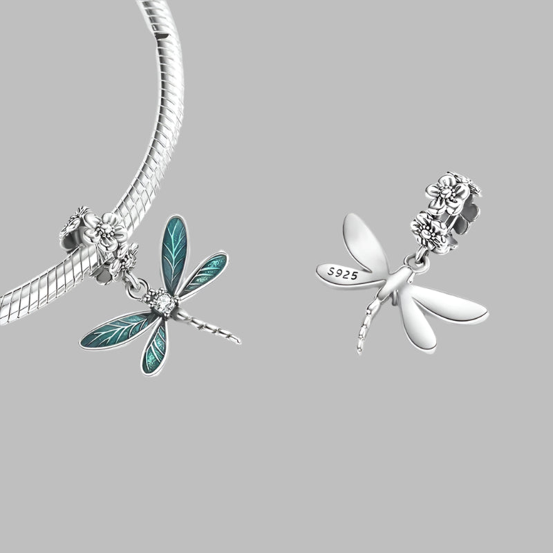 925 Sterling Silver Blue Dragonfly Dangle Charm Jewelry