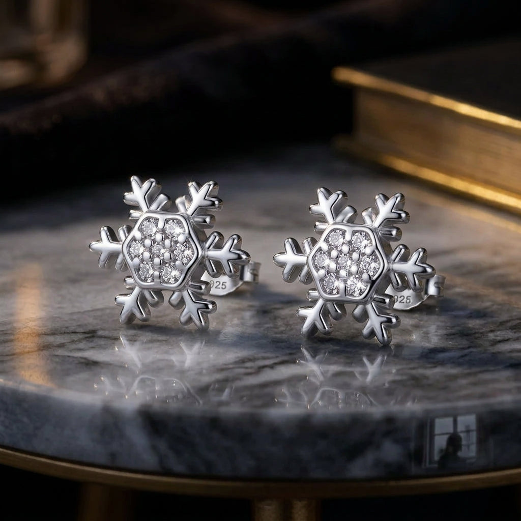 925 Sterling Silver Snowflake Stud Earrings Jewelry Gift For Women Crystal Snowflake Ear Studs Elegant Winter Jewelry Accessory