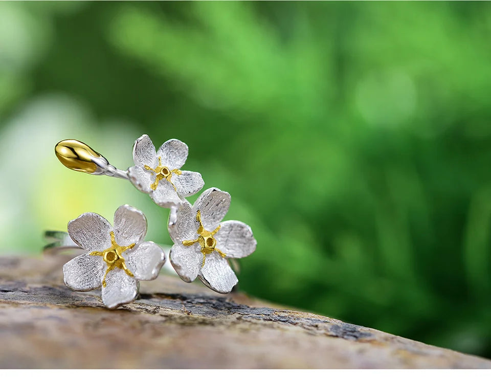 925 Sterling Silver Triple Flower Adjustable Ring – Elegant Fine Jewelry for Women