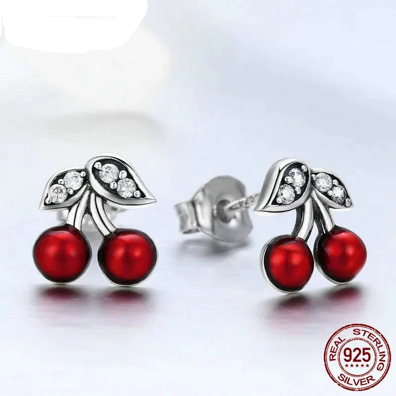 Cherry Earrings – Real 925 Sterling Silver with CZ Diamonds