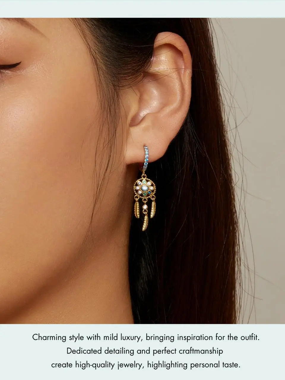 Bohemia Dreamcatcher Hanging Drop Earrings/925 Sterling Silver with Multicolor Zircon Stone  Jewelry Gifts