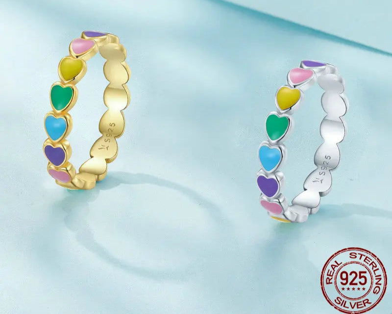 925 Sterling Silver Colorful Heart Ring – Cute Pastel Fine Jewelry for Women