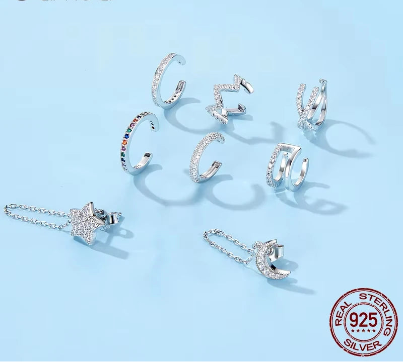 925 sterling silver clip earrings with sparkling zircon stones in gold and silver finishes, elegant jewelry for women