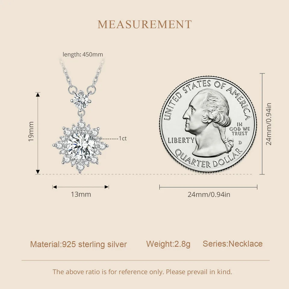 1ct Lab‑Grown Diamond Snowflake  jewelry Necklace – 925 Sterling Silver