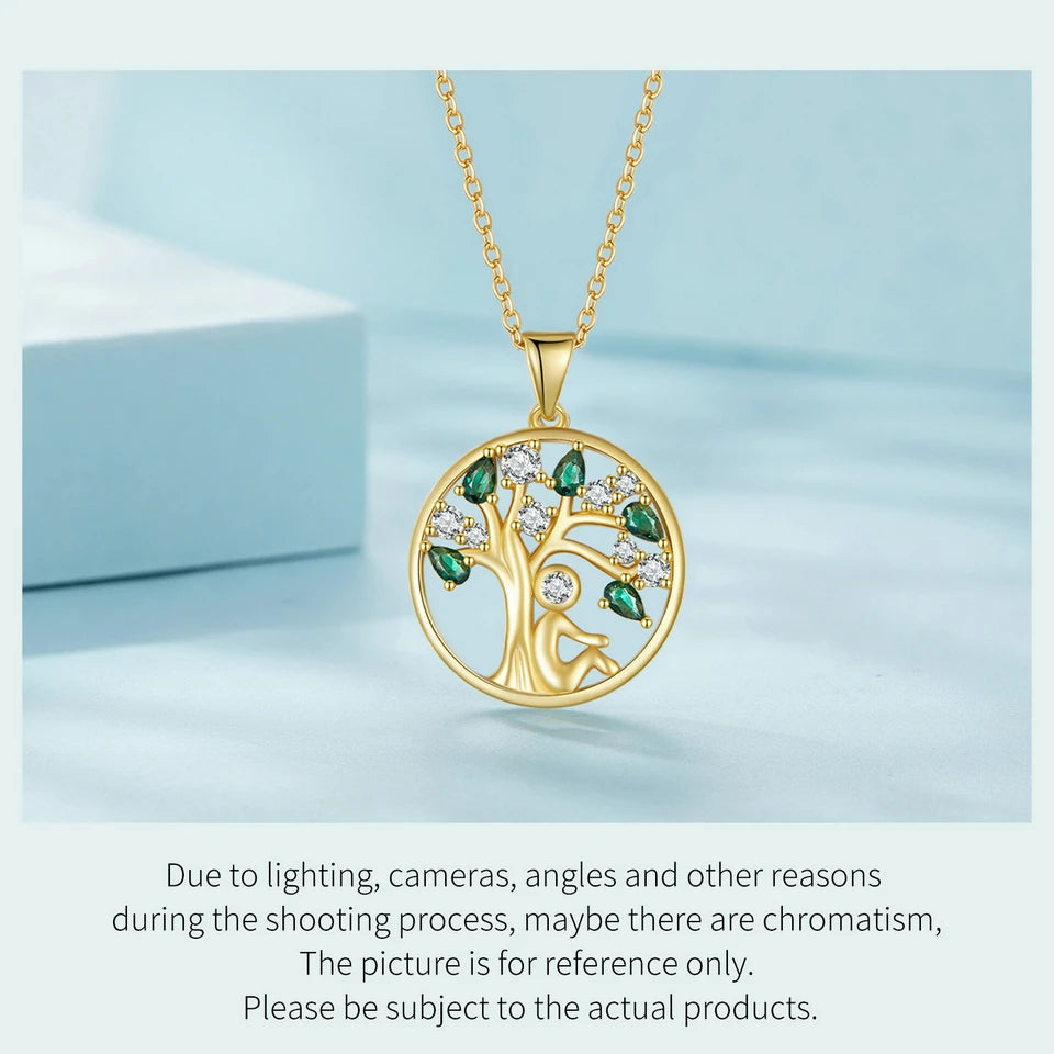 Rooted Radiance – Green CZ Tree of Life Jewelry Necklace – 925 Sterling Silver or 14K Gold Plated,