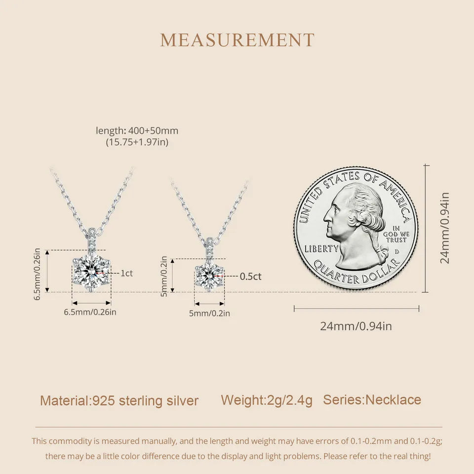 Grown Diamond Moissanite D Color Pendant Necklace - 925 Sterling Silver