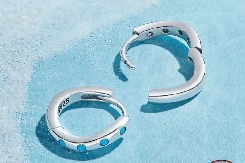Ocean Whisper Blue Turquoise with Sterling Silver 925 Hoop Earrings