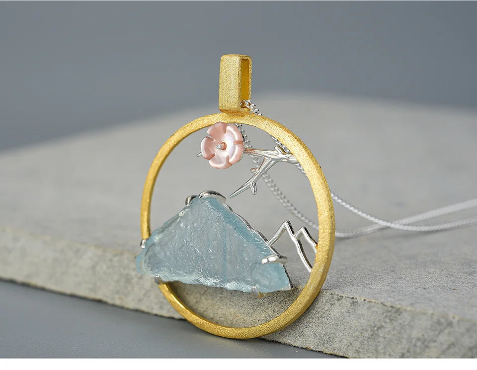 Handcrafted Raw Stone Pendant in Solid 925 Sterling Silver – Bird Whisper Luxury Design