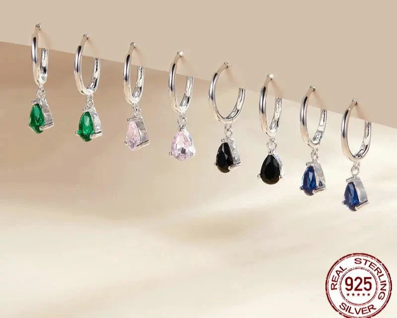 Water Drop /925 Sterling Silver Drop Earrings – Four Gem Colors Collection