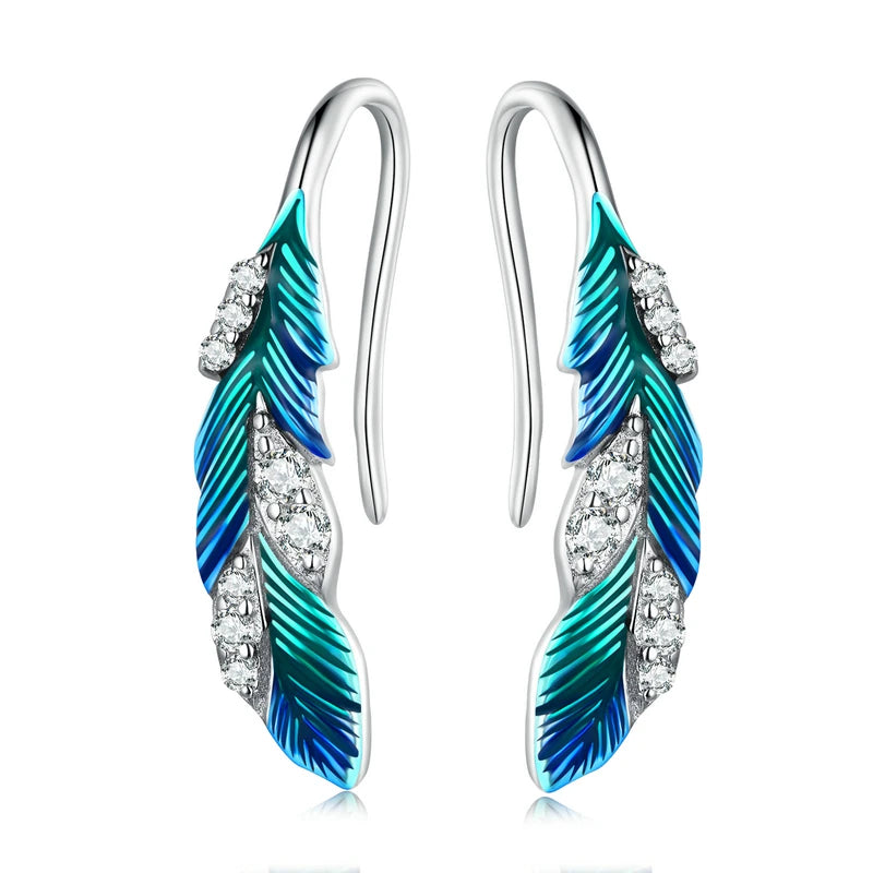 925 Sterling Silver Blue Leaf Jewelry Earrings with Zircon Stones for Women